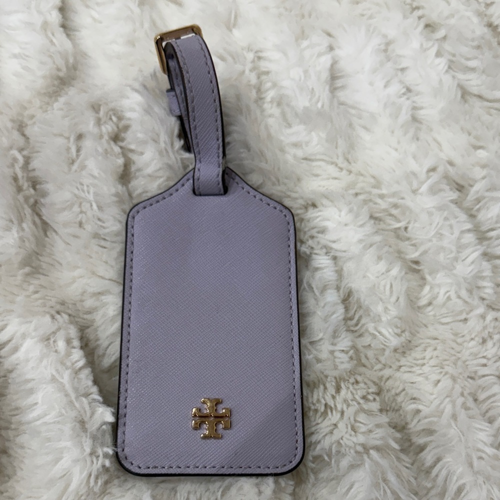 Tory Burch Lavender Luggage Tag with Gold Emblem